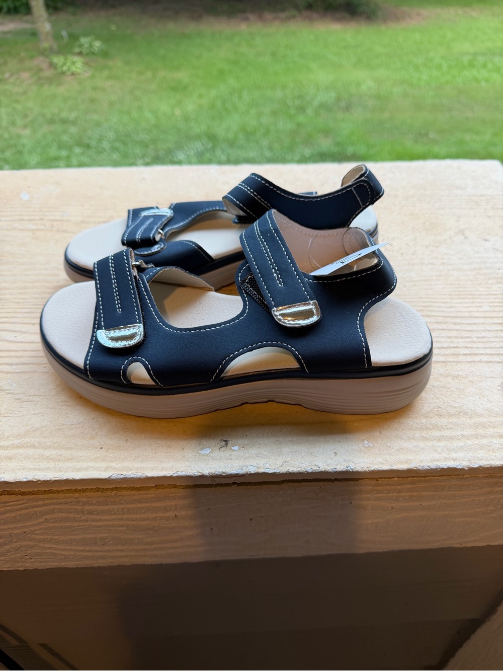 Comfort Adjustable Navy Blue Women's Sandals - Picture 2 of 4